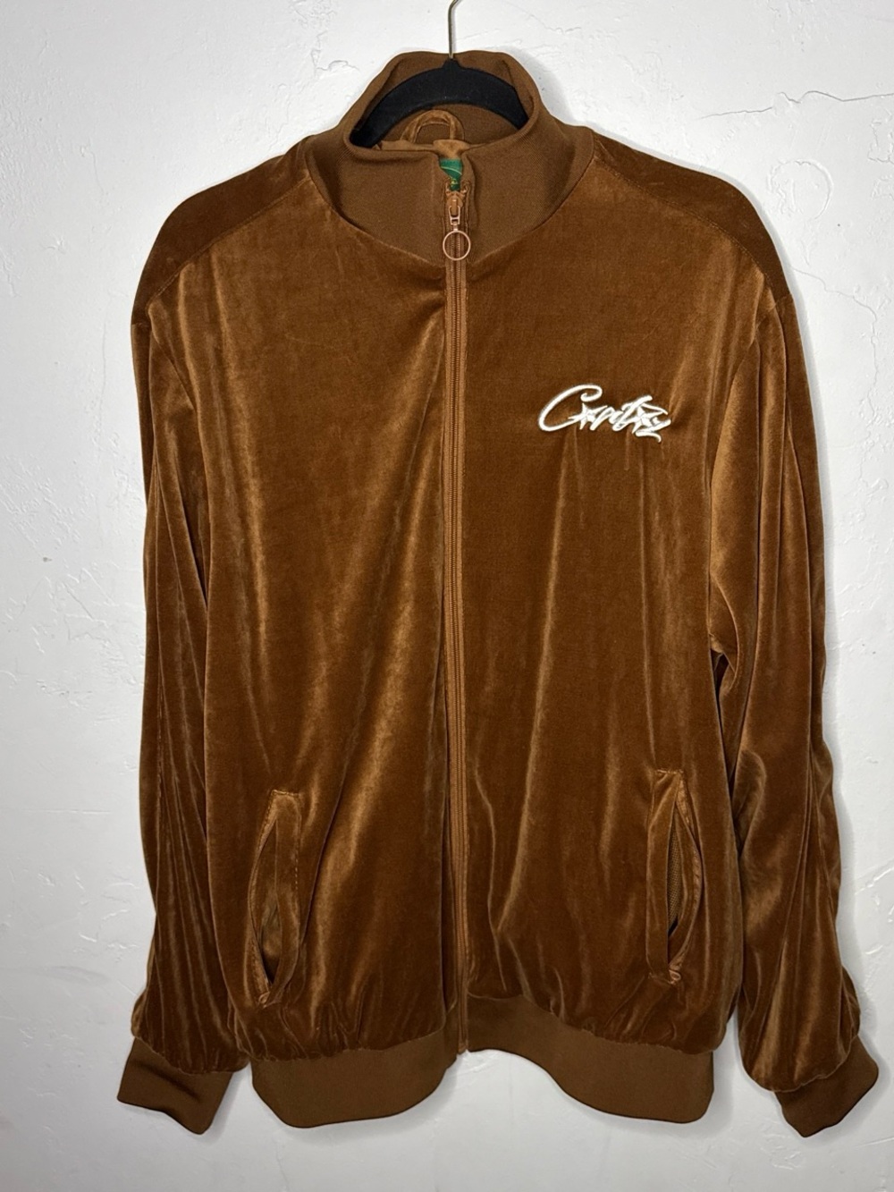 Men's Brown Velvet Zip-Front Track Jacket